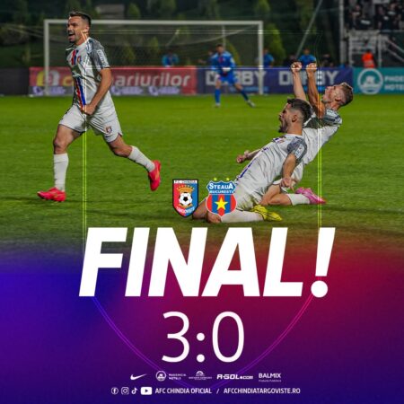 Chindia Târgoviște a  învins  Steaua cu 3-0 și urcă pe locul 4 în Liga a 2-a