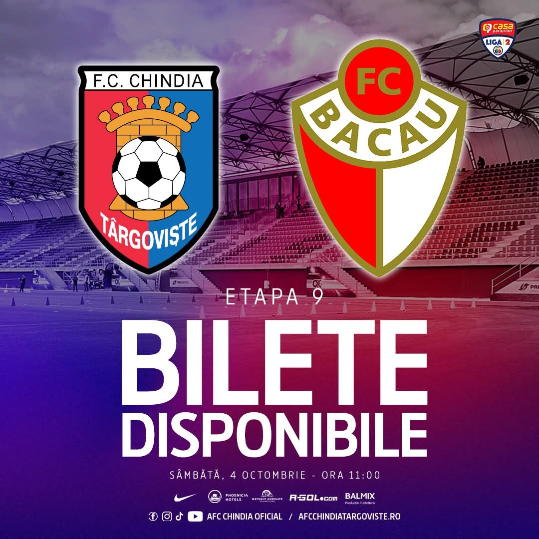 Chindia Târgoviște primește vizita FC Bacău în Liga a 2-a