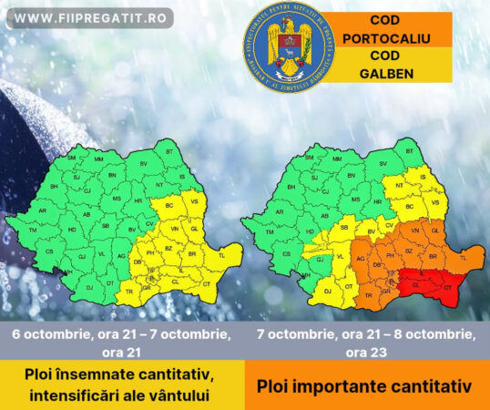 ATENȚIONĂRI METEOROLOGICE pentru județul Dâmbovița: Ploi abundente și vânt puternic în următoarele zile