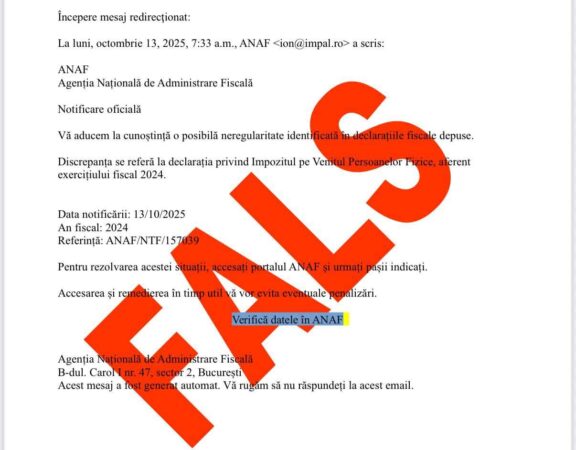Atenție! Email fals transmis în numele ANAF