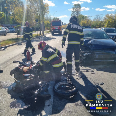 Coliziune cu impact violent: Motociclist grav rănit în Târgoviște