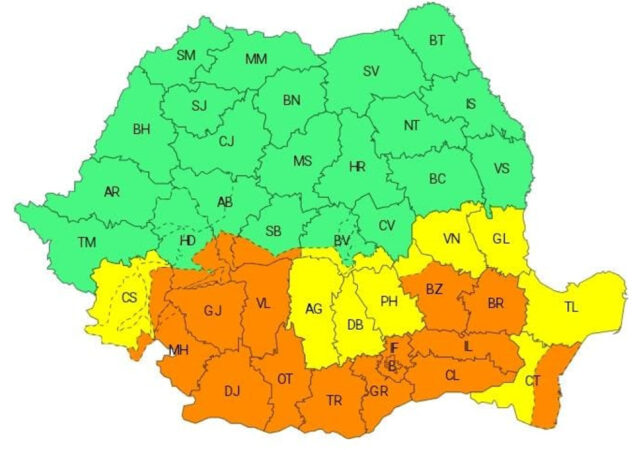 ISU Dâmbovița avertizează: COD GALBEN de PLOI ABUNDENTE, VÂNT PUTERNIC, NINSORI la munte și PERICOL de VIITURI pe râurile din județ