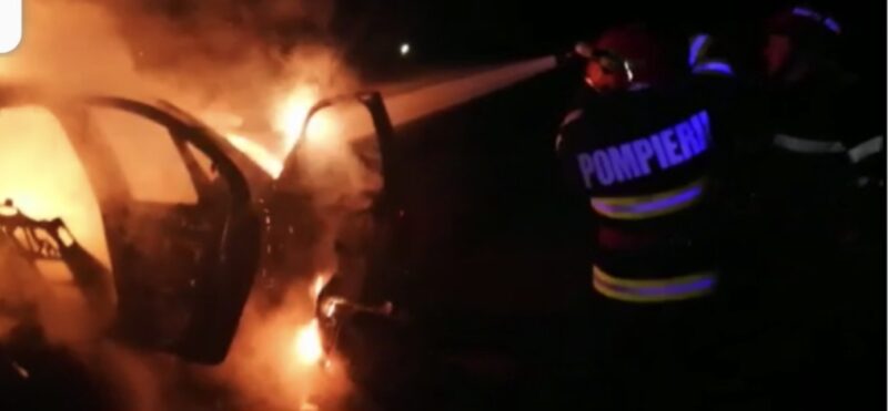 Incendiu la un autoturism pe DN 71, în localitatea Cuza Vodă – intervenție promptă a pompierilor 