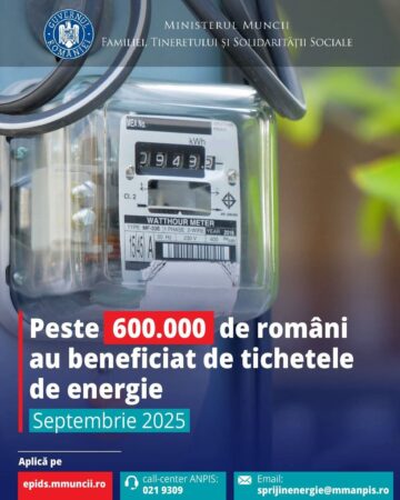 Peste 600.000 de beneficiari au primit tichetul de energie pentru plata facturilor din septembrie Peste 600.000 de beneficiari au primit tichetul de energie pentru plata facturilor din septembrie