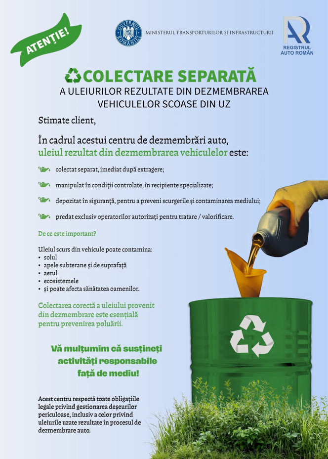 RAR Dâmbovița se implică activ în campania pentru protecția mediului: Atenție la uleiurile uzate