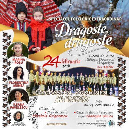 „Dragoste, dragoste”, spectacol folcloric de Dragobete la Târgoviște „Dragoste, dragoste”, spectacol folcloric de Dragobete la Târgoviște