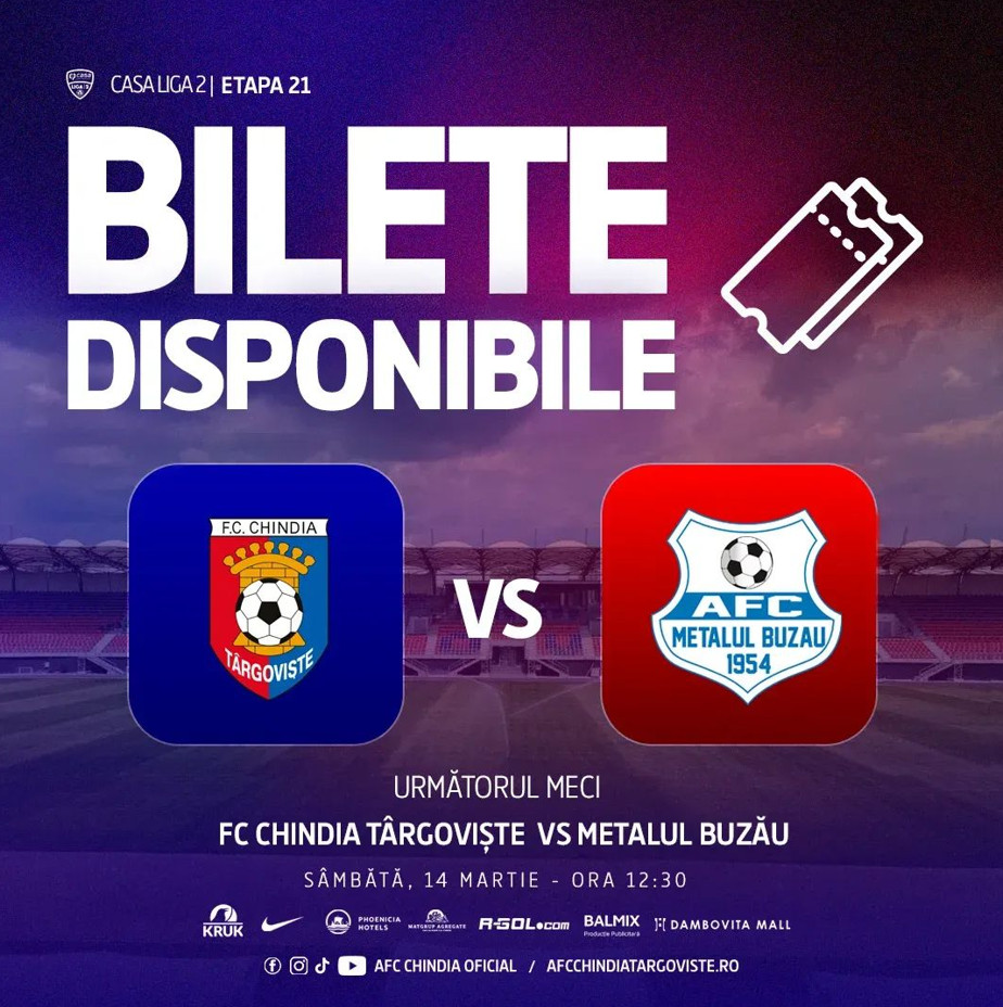 Ultima provocare înainte de play-off: Chindia Târgoviște întâlnește Metalul Buzău pe stadionul Eugen Popescu