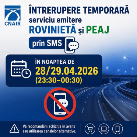  Serviciul de emitere rovinietă prin SMS, temporar indisponibil în noaptea de 28 spre 29 aprilie