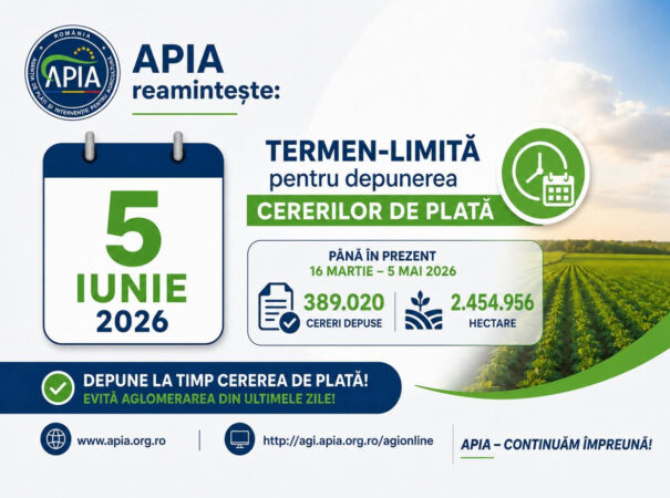 APIA reamintește: 5 iunie 2026 este  termen limită pentru depunerea Cererilor de Plată
