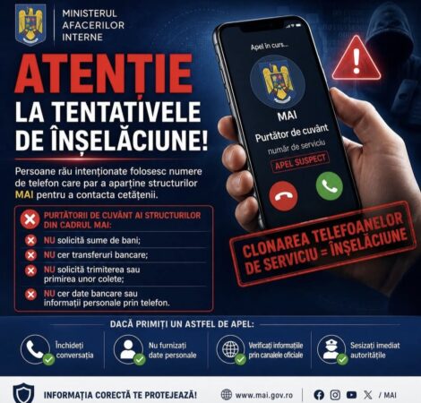 Atenție: Tentative de înșelăciune prin apeluri false, avertisment MAI Atenție: Tentative de înșelăciune prin apeluri false, avertisment MAI