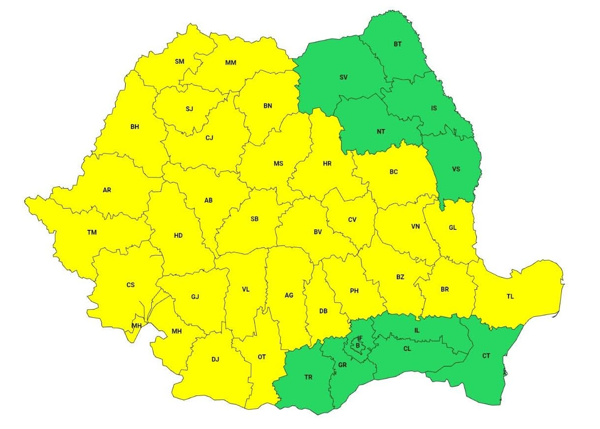 COD GALBEN ÎN DÂMBOVIȚA: PLOI TORENȚIALE, VIJELII ȘI GRINDINĂ