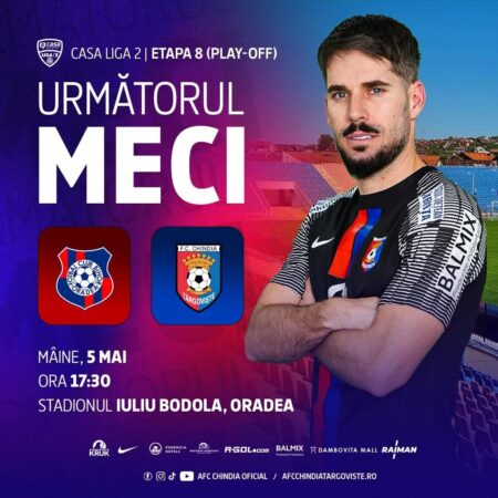 Chindia Târgoviște, meci important în deplasare cu FC Bihor Oradea în Liga 2