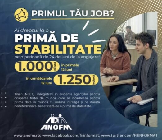 PRIMĂ DE STABILITATE PENTRU TINERII NEET: sprijin financiar pentru integrarea pe piața muncii