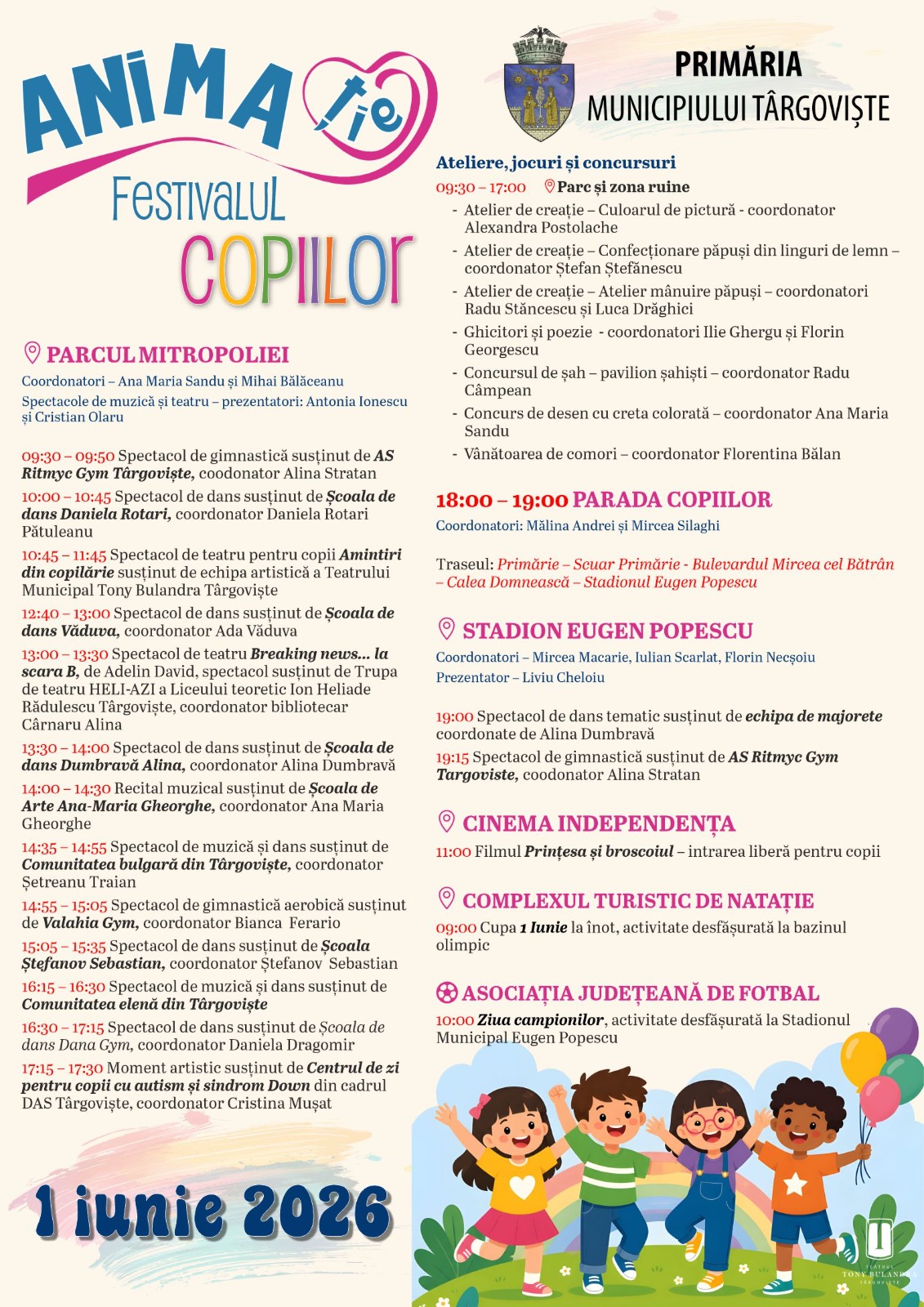Spectacol de 1 Iunie la Târgoviște: ANIMA Fest transformă orașul în capitala copiilor