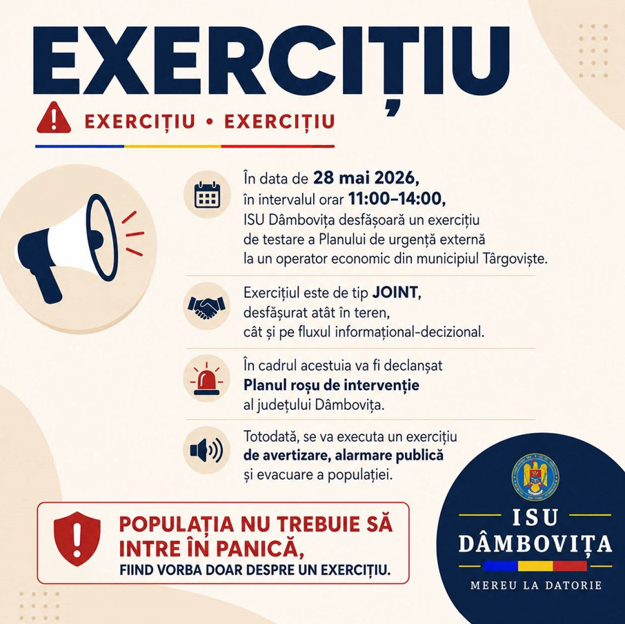 Târgoviște: exercițiu de amploare pentru testarea Planului de urgență externă