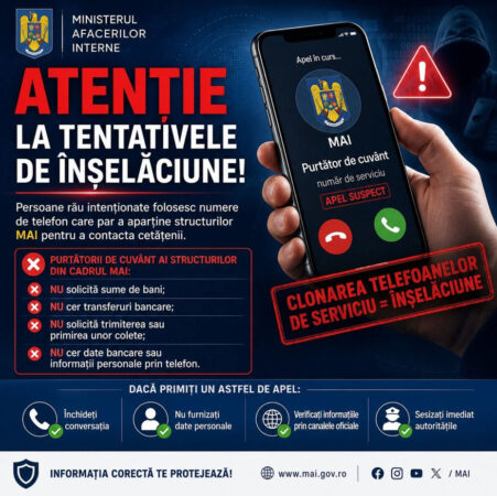 Avertisment al MAI: Tentative de înșelăciune prin „clonarea” numerelor de telefon oficiale