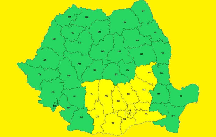 Dâmbovița, sub COD GALBEN vreme severă! Ploi torențiale, vijelii și grindină până la ora 23:00