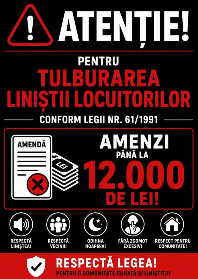 Jandarmeria Dâmbovița atrage atenția: Amenzi de până la 12.000 de lei pentru tulburarea liniștii publice