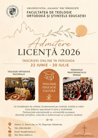 Admitere 2026 la Facultatea de Teologie din cadrul Universității „Valahia” din Târgoviște Admitere 2026 la Facultatea de Teologie din cadrul Universității „Valahia” din Târgoviște