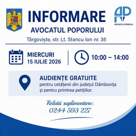 Avocatul Poporului acordă audiențe gratuite în Târgoviște pentru cetățenii din Dâmbovița Avocatul Poporului acordă audiențe gratuite în Târgoviște pentru cetățenii din Dâmbovița