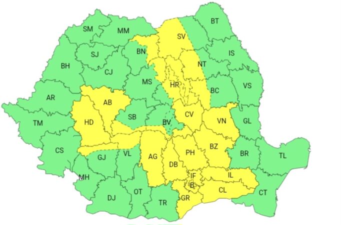 Județul Dâmbovița intră din nou sub COD GALBEN de vijelii și ploi torențiale