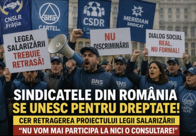 Sindicatele din România se unesc împotriva noii Legi a salarizării: cer retragerea proiectului și boicotează consultările Sindicatele din România se unesc împotriva noii Legi a salarizării: cer retragerea proiectului și boicotează consultările