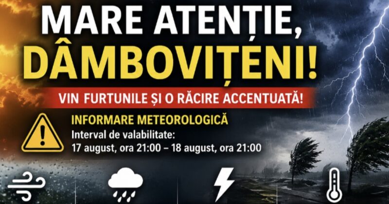 De la căldură la furtuni și răcire accentuată! Mare atenție, dâmbovițeni! De la căldură la furtuni și răcire accentuată! Mare atenție, dâmbovițeni!