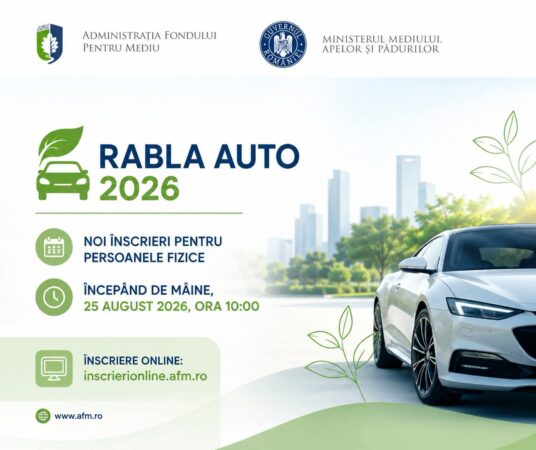 Rabla Auto 2026 se redeschide astăzi pentru persoanele fizice. Înscrierile încep la ora 10:00 Rabla Auto 2026 se redeschide astăzi pentru persoanele fizice. Înscrierile încep la ora 10:00