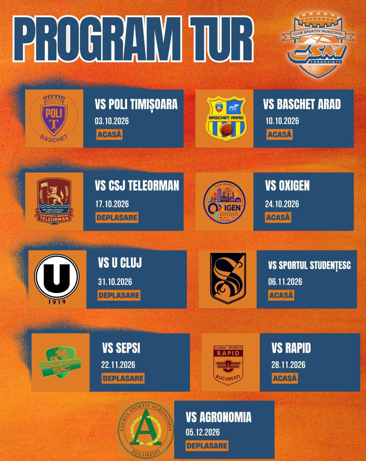 CSM Târgoviște și-a aflat programul! Duel cu Rapid, în reeditarea finalei sezonului trecut