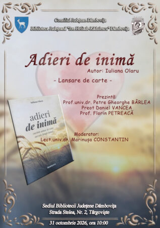 „Adieri de inimă”, o nouă lansare de carte la Biblioteca Județeană Dâmbovița „Adieri de inimă”, o nouă lansare de carte la Biblioteca Județeană Dâmbovița