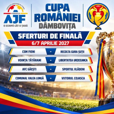 Cupa României, faza județeană Dâmbovița. S-au stabilit meciurile din sferturile de finală! Cupa României, faza județeană Dâmbovița. S-au stabilit meciurile din sferturile de finală!