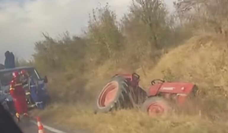 Impact violent între un tractor și o autoutilitară, pe DN 72A, în Voinești! Impact violent între un tractor și o autoutilitară, pe DN 72A, în Voinești!