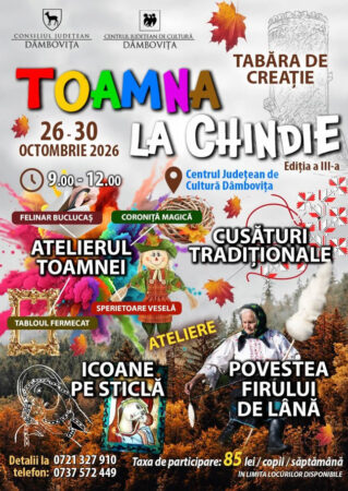 „Toamna la Chindie”, tabără de creație pentru copii, la Târgoviște. Înscrierile se fac până pe 23 octombrie